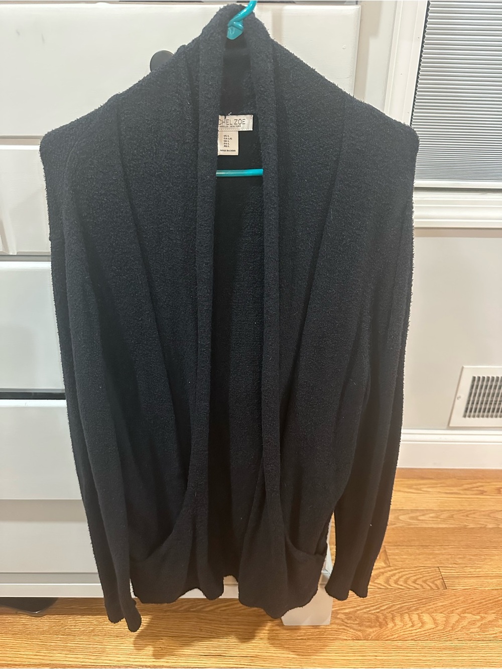 Rachel Zoe Black Open-Front Shawl Collar Cardigan